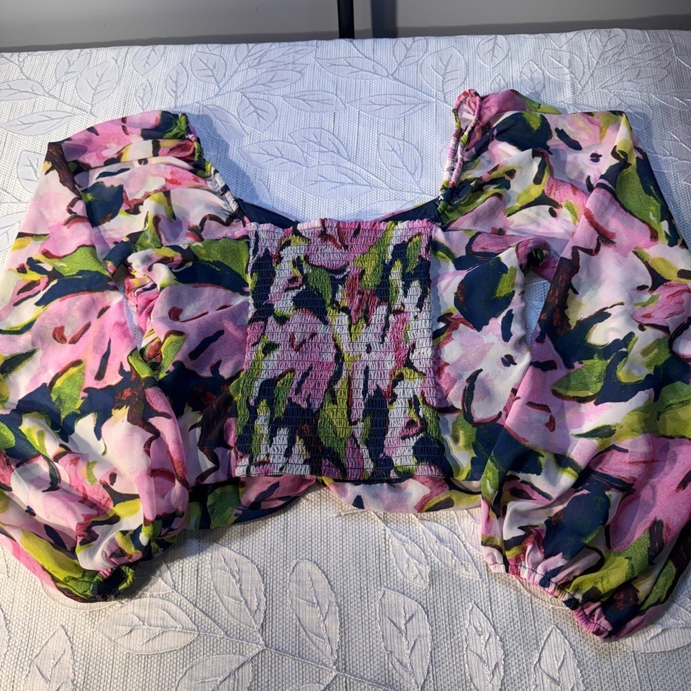 Abercrombie & Fitch Multicolor Floral Ruched Blouse Size Medium - Picture 7 of 11